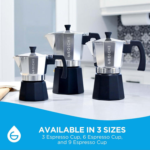 GROSCHE Milano Stovetop Espresso Maker Moka Pot 9 espresso Cup Tuxedo Black