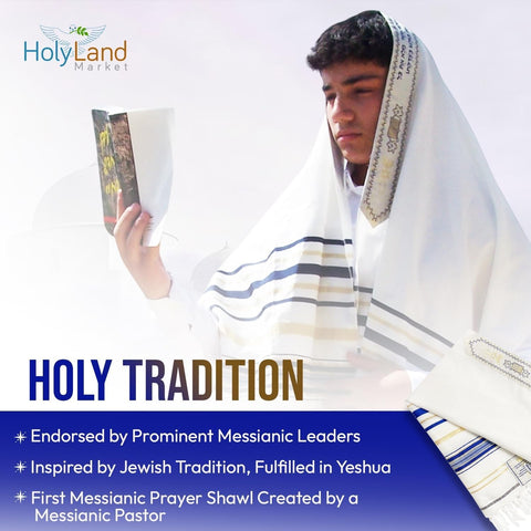 Holy Land Market New Covenant Prayer Shawl with Bag, Card & Tallit Brochure, Soft Fabric, 72x22 Inches for Women and Men