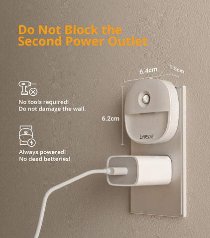 Lyridz Plug in Night Light with Motion Sensor and Dusk to Dawn Sensor, Dimmable Warm Nightlight with 1-50lm Adjustable Brightness Indoor for Bedroom, Bathroom, Stairs, Hallway, 2 Pack