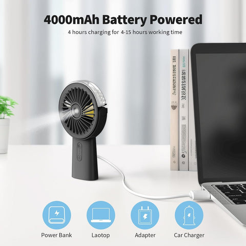 Otlonpe Handheld Misting Fan Portable, Small Personal Hand Held Rechargeable Mist Fan Water Spray, 4000mAh Battery Operated Hand Mister Fans 3-Speed, 4-15 Hrs Runtime for Travel Home Office Outdoor
