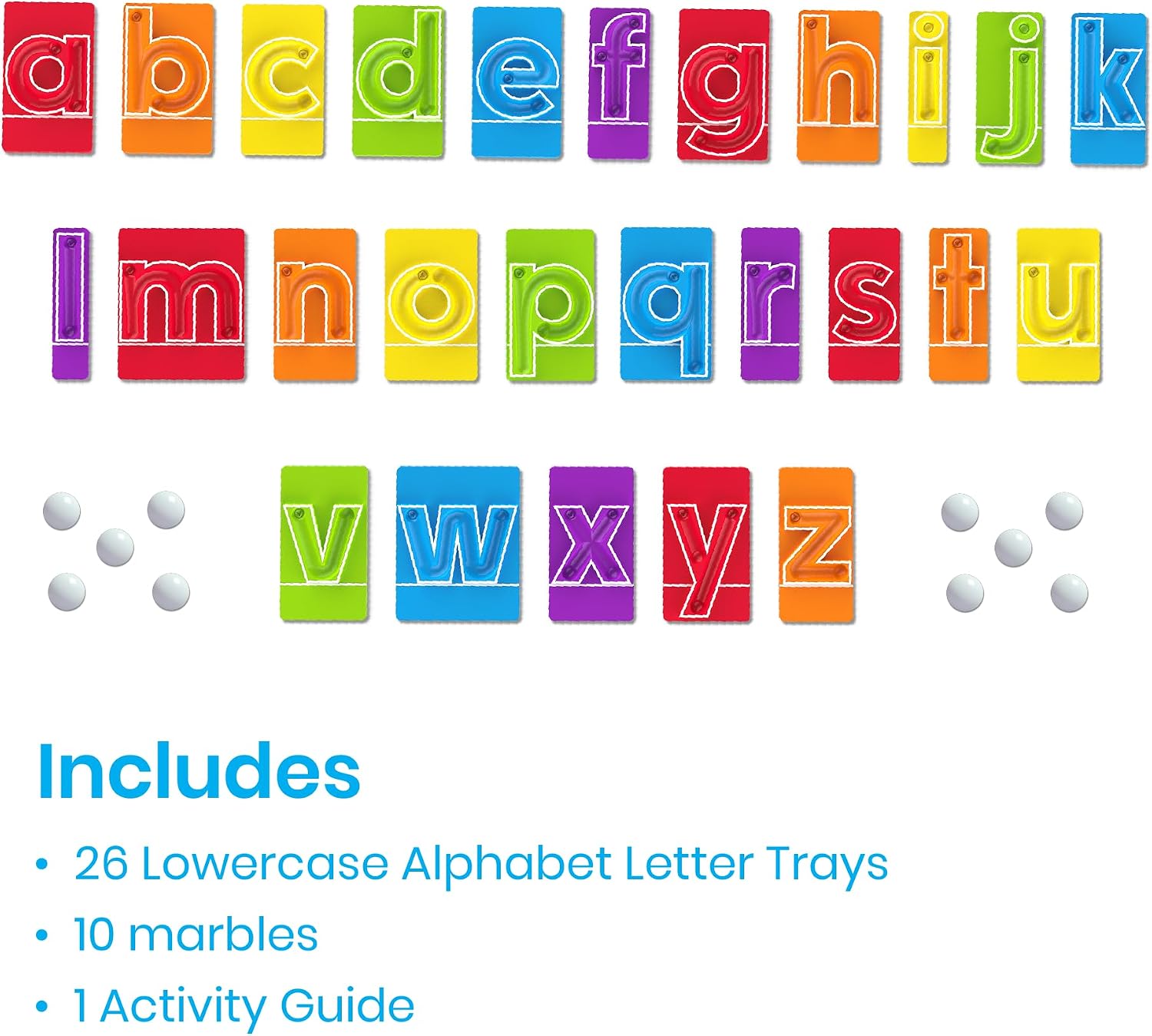 hand2mind MarbleTracers - Lowercase Letters, 24 Letter Tracing Trays, 10 Marbles, Preschool Learning Activities, Fine Motor Skills Toys, Kindergarten Centers for Classroom, Handwriting Practice