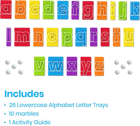 hand2mind MarbleTracers - Lowercase Letters, 24 Letter Tracing Trays, 10 Marbles, Preschool Learning Activities, Fine Motor Skills Toys, Kindergarten Centers for Classroom, Handwriting Practice