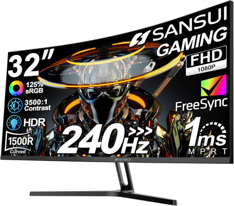 SANSUI 32 Inch Curved 240Hz Gaming Monitor High Refresh Rate, FHD 1080P