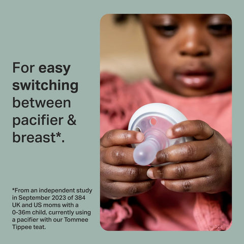 Tommee Tippee Breast-Like Pacifier, 0-6 Months, Symmetrical Design, Natural Breast-Like Baglet, BPA-Free Binkies, Pastel/Blue/Black, Pack of 4