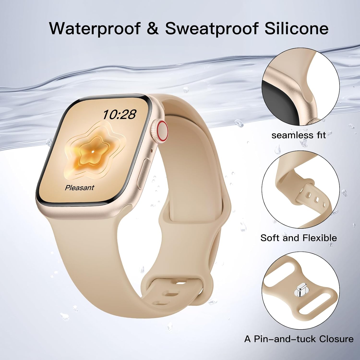 Sport Silicone Band Compatible with Apple Watch Bands 40mm 38mm 41mm 44mm 45mm 42mm 49mm Women Men,Soft Wristband Waterproof Replacement Sport Strap for iWatch Bands Series 9 8 7 6 5 4 3 2 1 SE Ultra