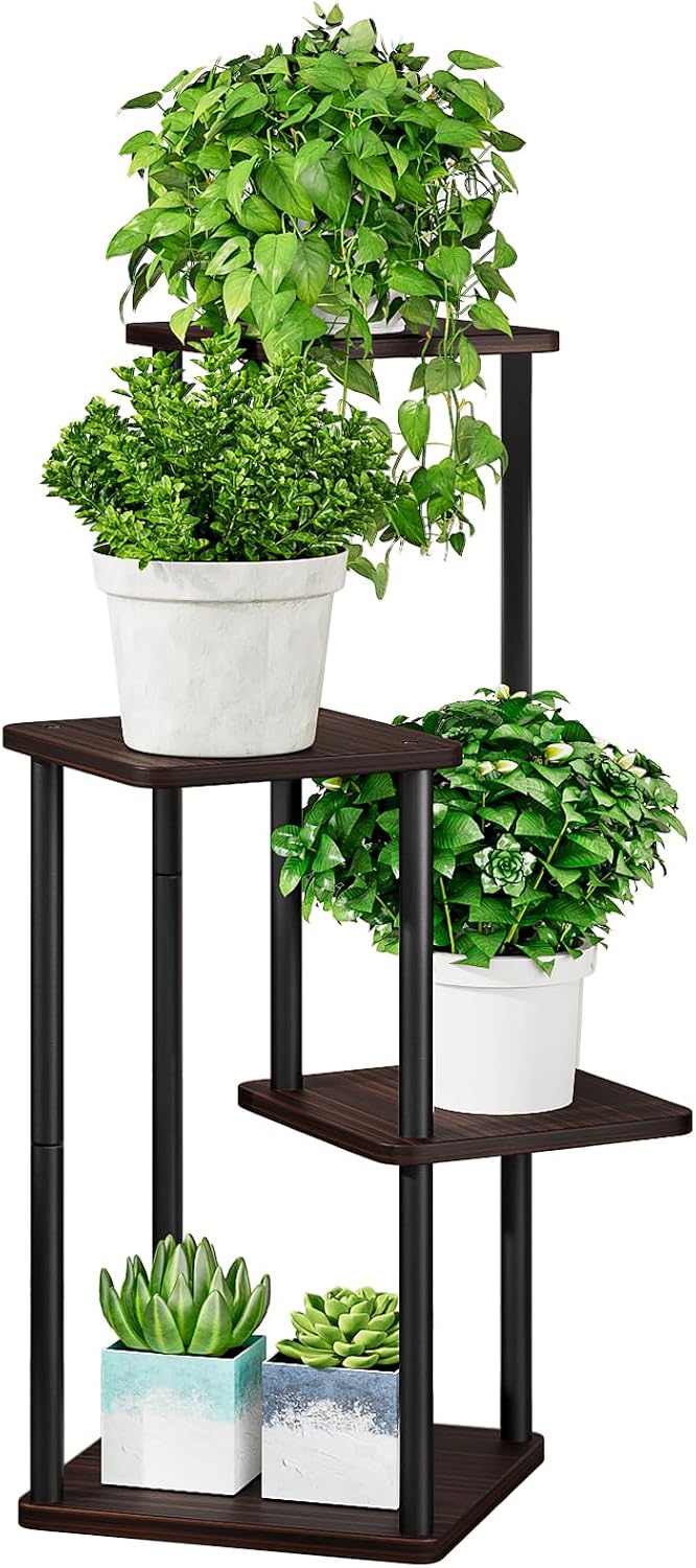 AZERPIAN 4 Tier Tall Plant Stand Indoor Corner Tiered Shelf Metal MDF Board