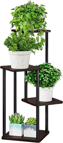 AZERPIAN 4 Tier Tall Plant Stand Indoor Corner Tiered Shelf Metal MDF Board
