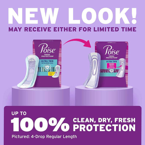 Poise Ultra Thin Incontinence Pads & Postpartum Pads for Bladder Leaks, 4 Drop Moderate Absorbency, Long Length, 144 Count, Packaging May Vary