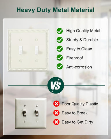 2-Pack Double Toggle Light Switch Cover Plate, Light Almond