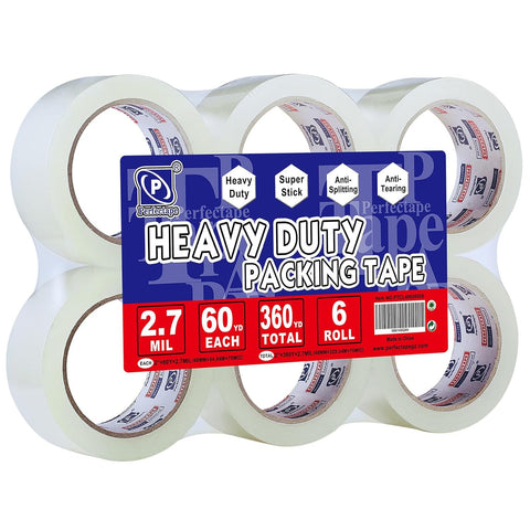 P PERFECTAPE Heavy Duty Packing Tape 6 Rolls, Clear, 2.7 mil, 1.88" x 60Y