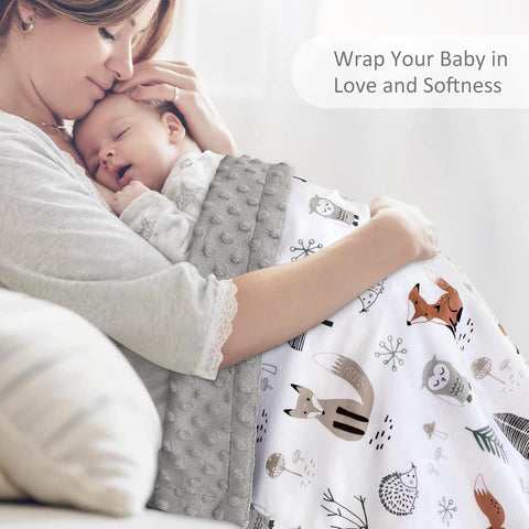 HOMRITAR Forest Foxe Baby Blanket for Boys Double Layer Dotted Backing