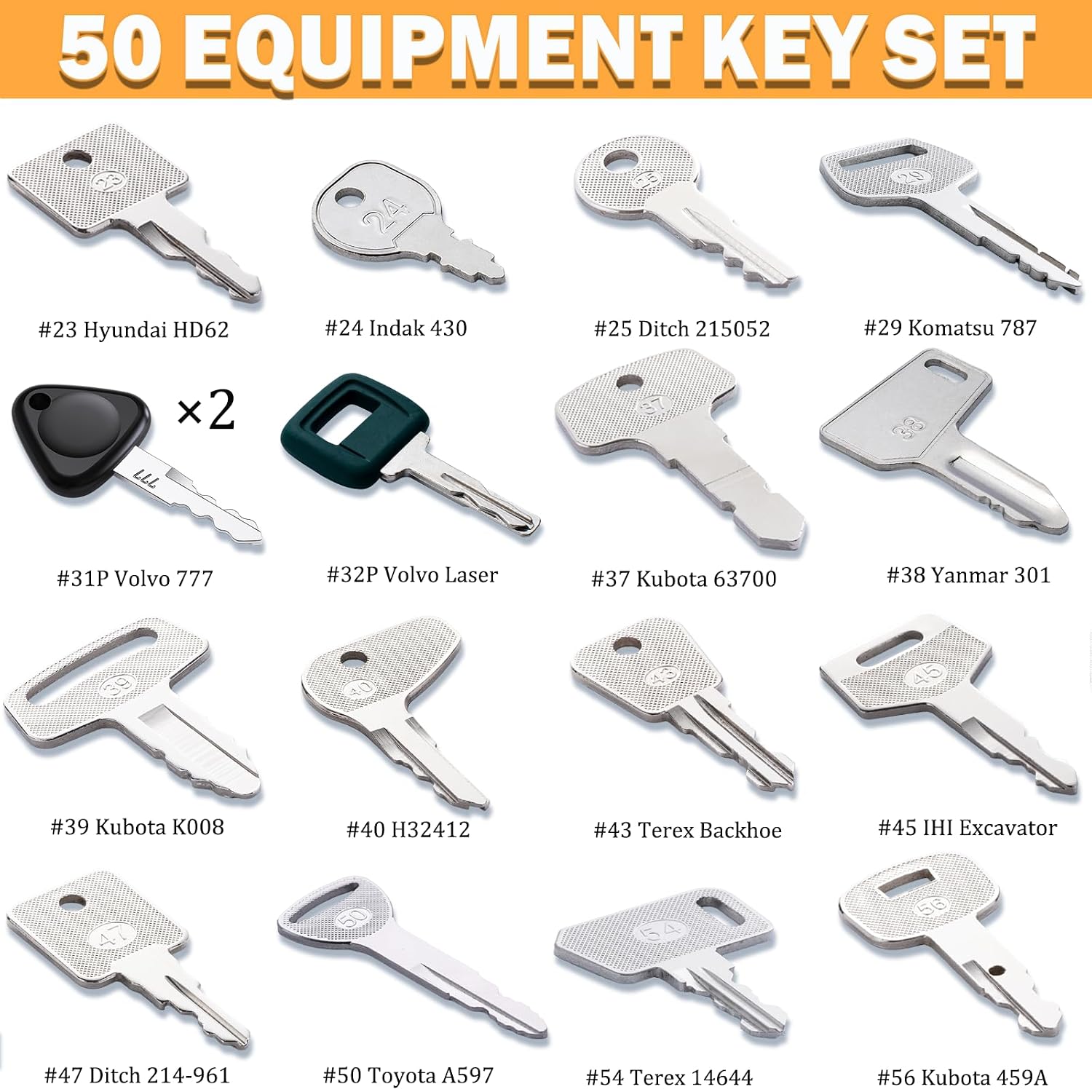 50 Heavy Equipment Keys Master Set, Construction Contractor Ignition Keys