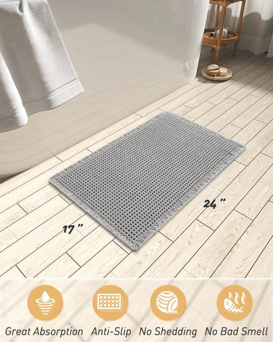 AMOAMI Upgraded Non Slip Absorbent Waffle Bath Mat 17" x 24", Light Grey