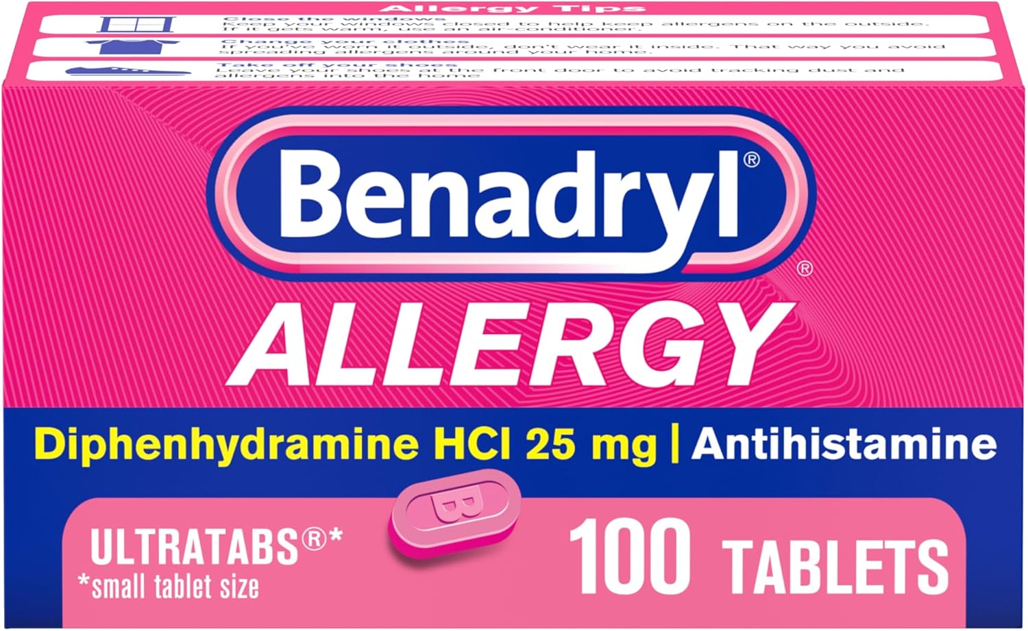 Benadryl Ultratabs Allergy Relief, 25 mg Diphenhydramine HCl, 100 Ct