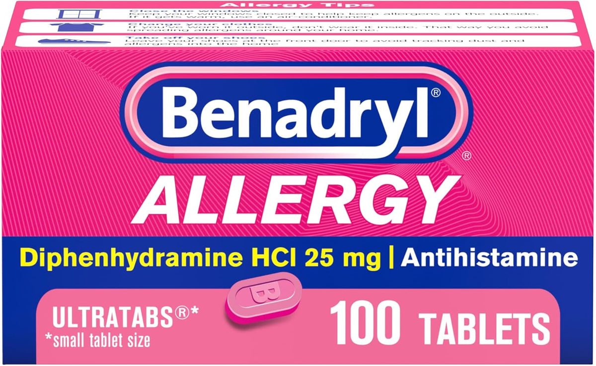 Benadryl Ultratabs Allergy Relief, 25 mg Diphenhydramine HCl, 100 Ct