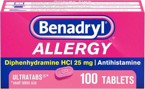 Benadryl Ultratabs Allergy Relief, 25 mg Diphenhydramine HCl, 100 Ct
