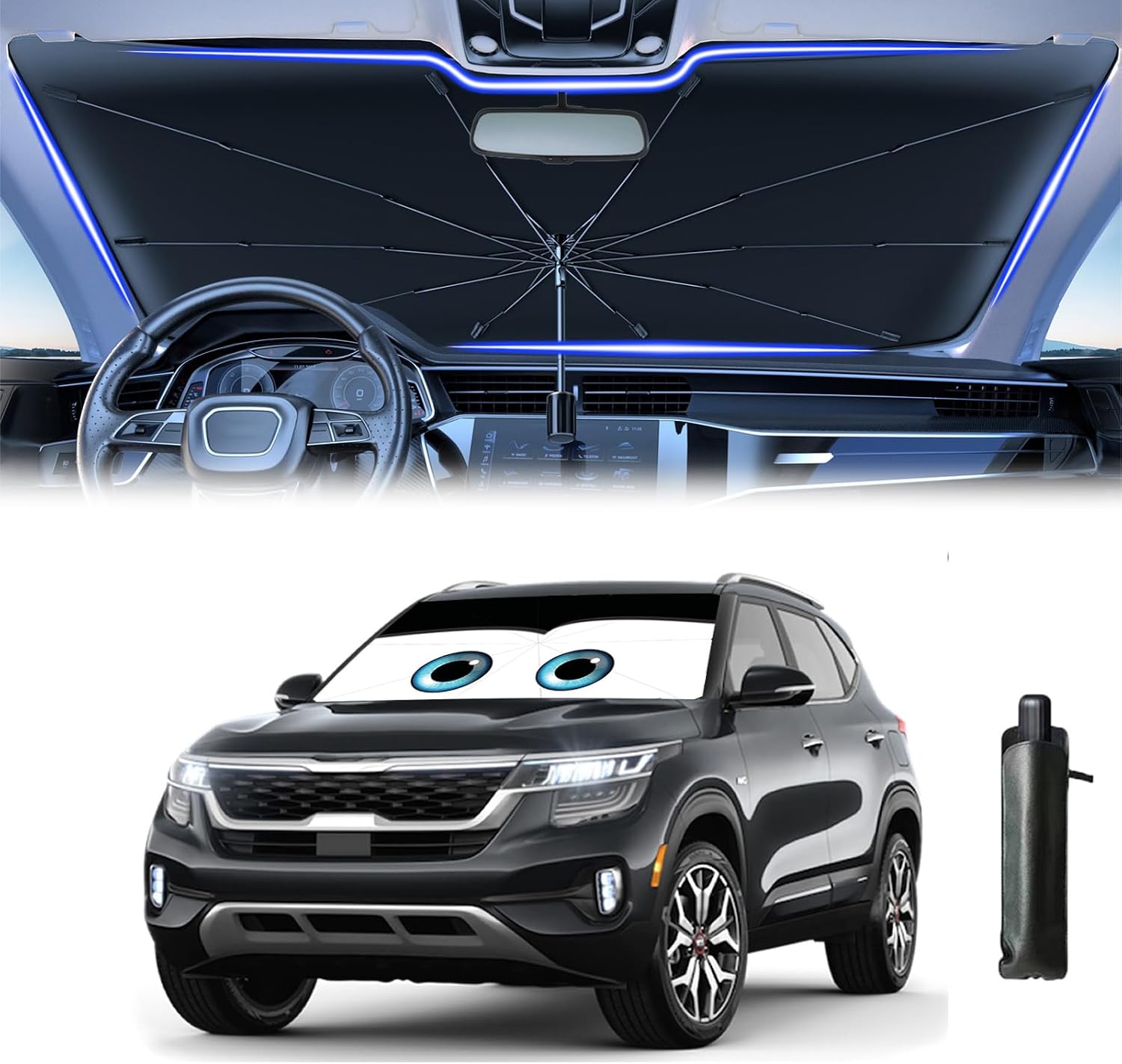 Windshield Sun Shade Umbrella for Car Front Window Sun Visor for Windshield Car Summer Accessories Protect Interior from UV Rays & Heat for Sedan, Compact SUV, Hatchbacks 57"*31"