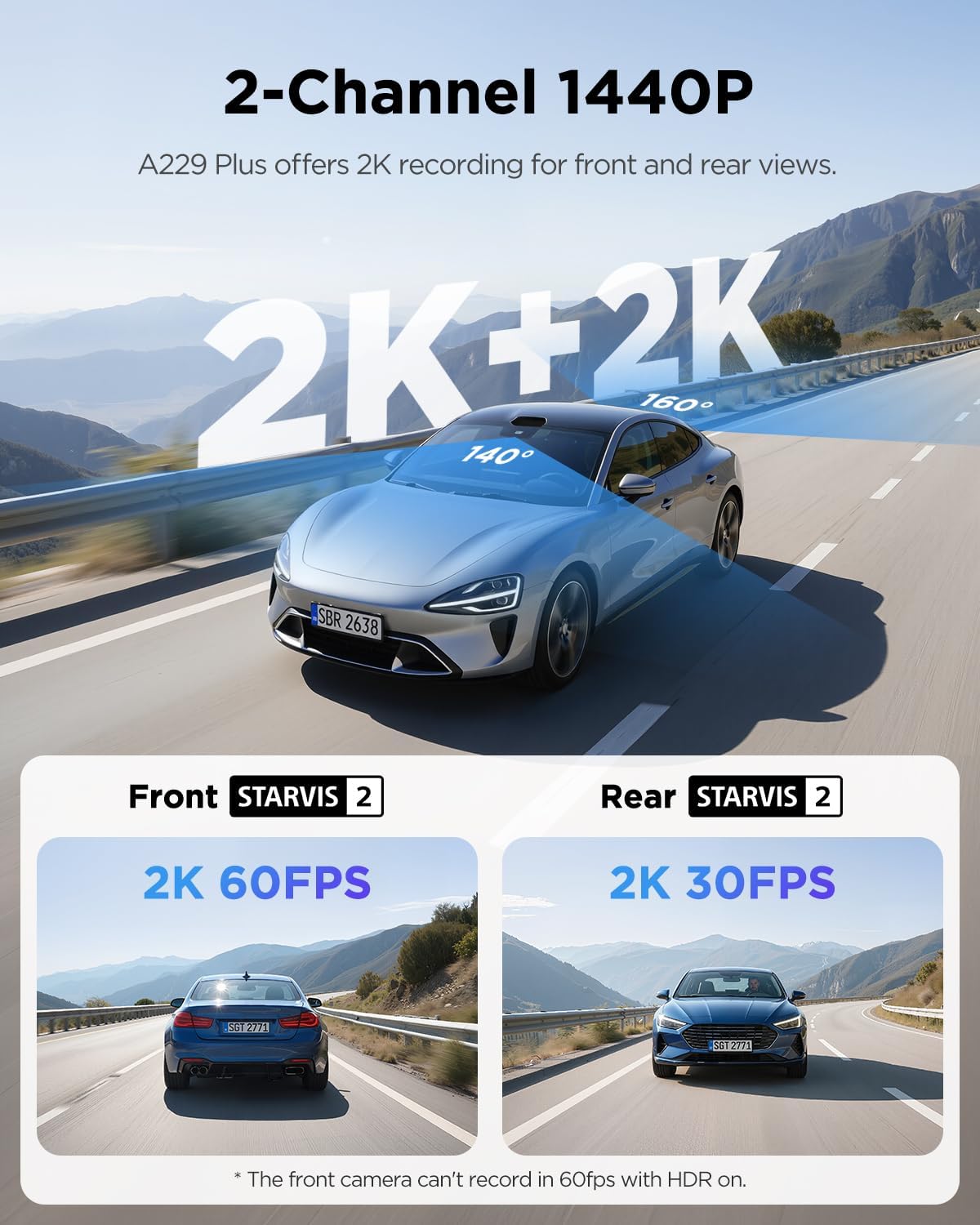 VIOFO A229 Plus Dash Cam Front and Rear, 2K Dual STARVIS 2 Sensors & HDR