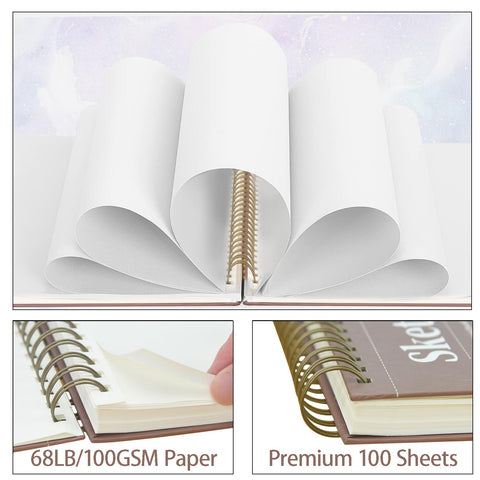 Crehatos 9" x 12" Sketch Book, Top Spiral Bound Sketch Pad, 100 Sheets Each 68lb/100gsm Drawing Paper, 2 Pack