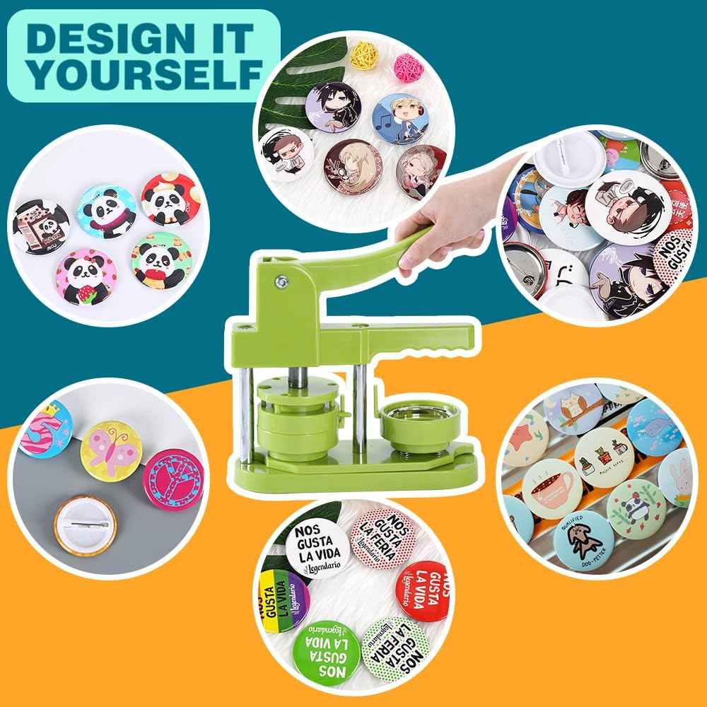 Button Maker Machine 58mm - (3rd Gen) Installation-Free 58mm(2.25in) DIY Pin Badge Button Maker Press Machine Badge Punch Press with Free 100pcs Button Parts&Pictures&Circle Cutter