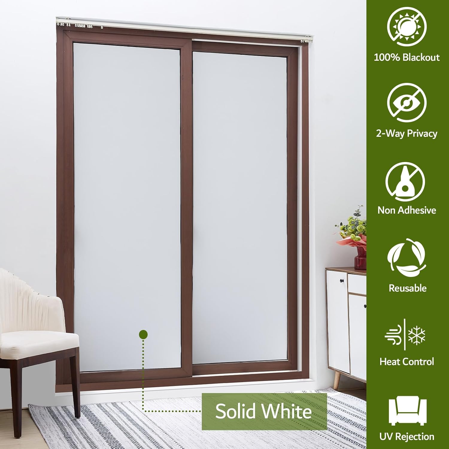 VELIMAX White Blackout Window Film, 100% Light Blocking Window Cover, Opaque Window Cling Vinyl, Privacy Film for Glass Windows, Sun Blocking Window Films Non Adhesive, 23.6in x 78.7in