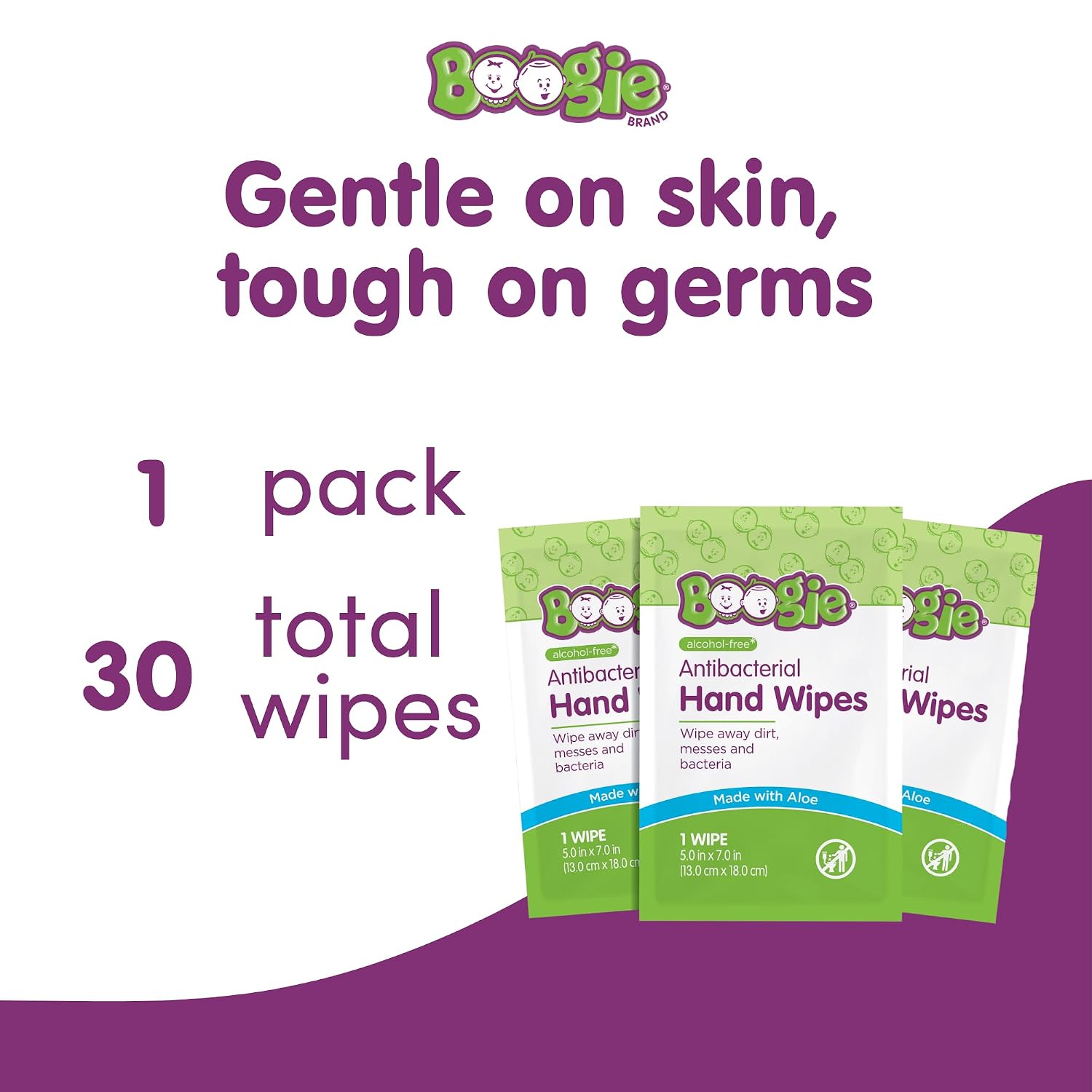 Boogie Antibacterial Hand Wipes - 30 Count