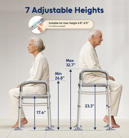 Bluelog Raised Toilet Seat Risers for Seniors with Handles, Grey
