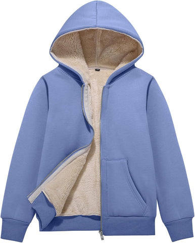 Flygo Unisex Boys Girls Fleece Jacket Hoodie Sherpa Lined Zip Up Hooded Sweatshirt Kids Winter Jackets