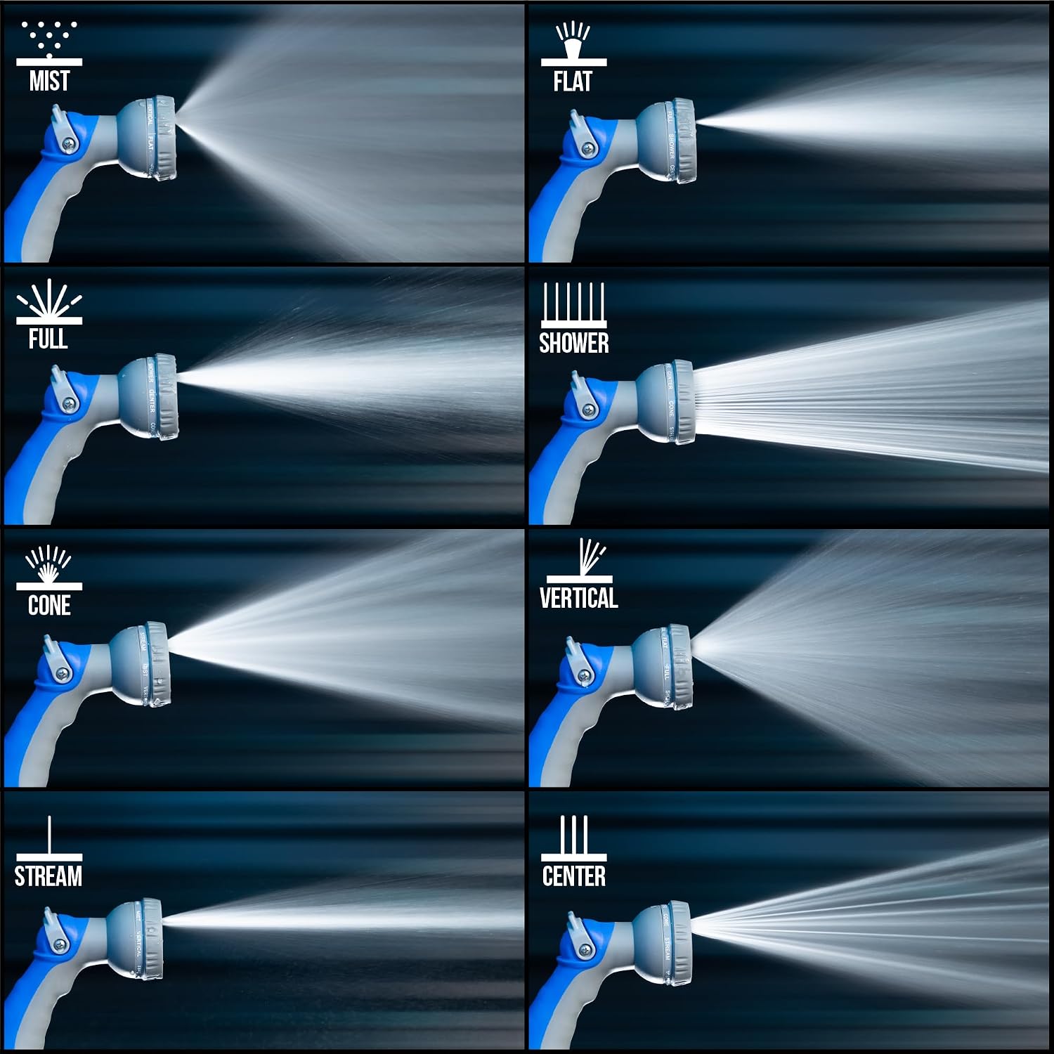 VIKING Hose Nozzle, 8 Spray Patterns, Thumb Control for Cars and Homes