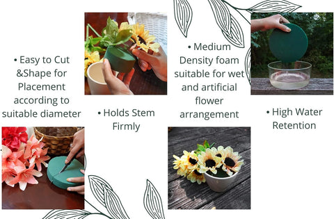 FLOFARE Pack of 6 Round Floral Foam Blocks Each (4.4" x 1.4") Green Wet & Dry Flower Foam for Fresh & Artificial Flower Arrangement, Florist Supplies for DIYs, Arts, Crafts & Weddings