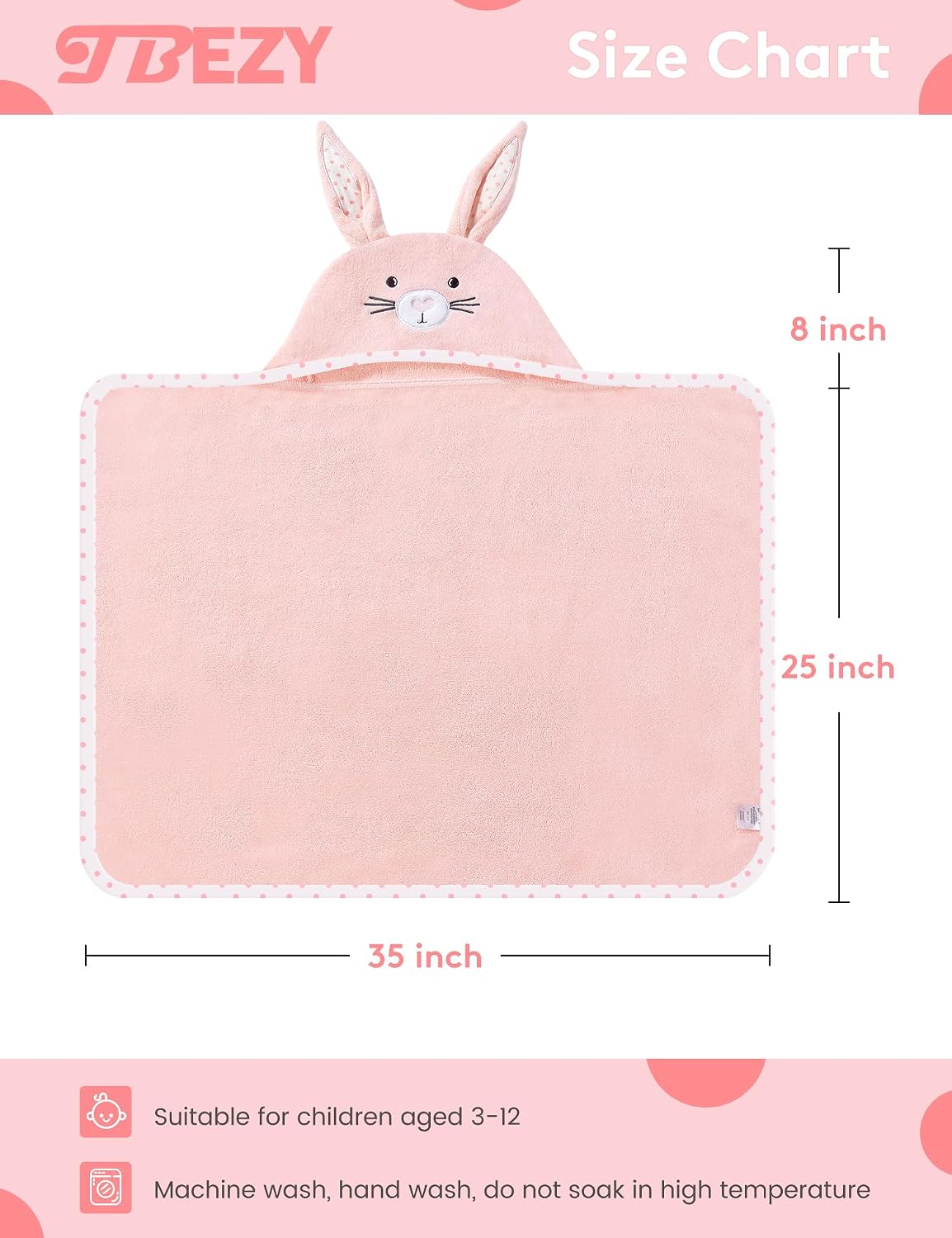 TBEZY Baby Hooded Towel with Unique Animal Design Ultra Soft Thick Cotton Bath Towel for Newborn (Bunny)