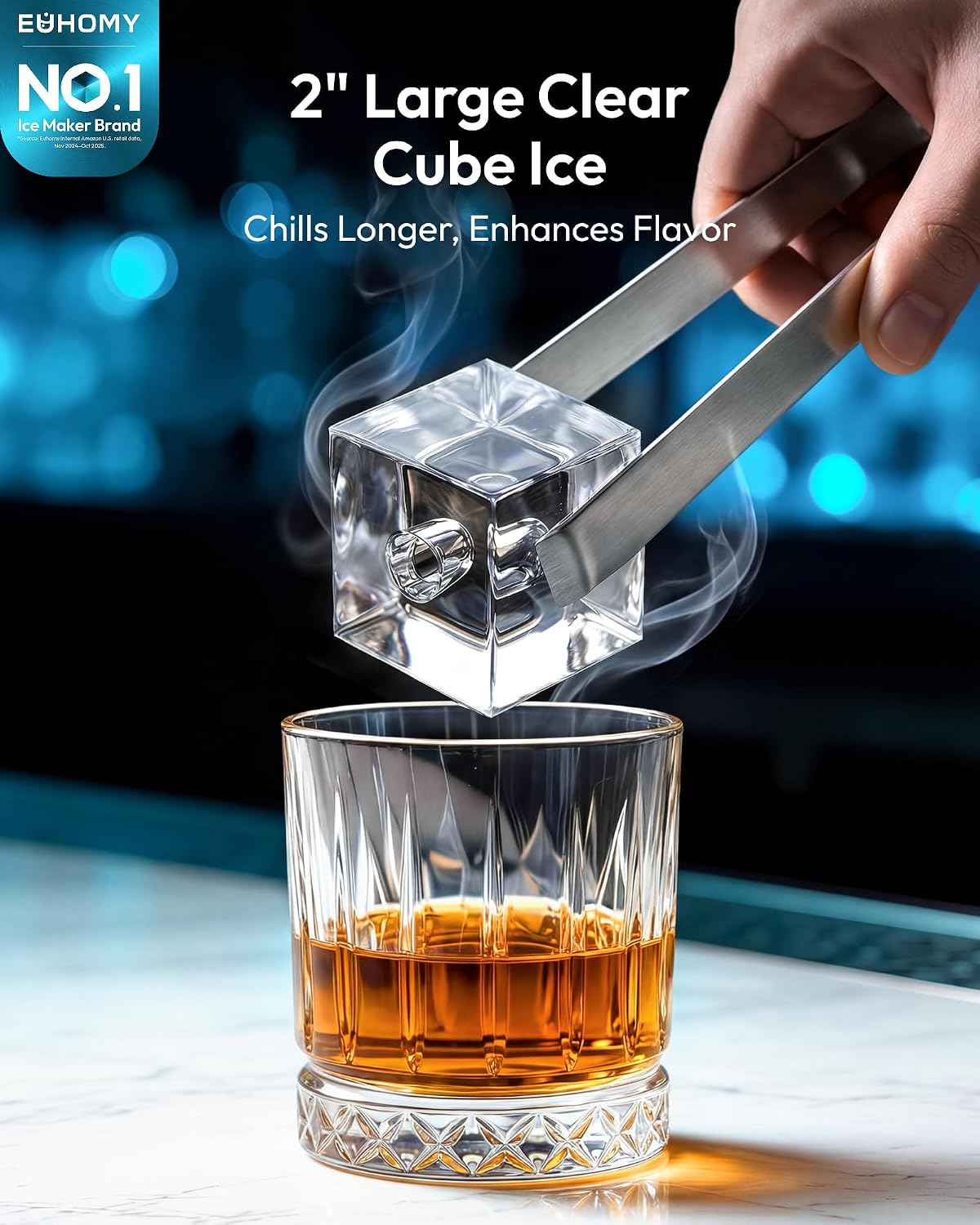 EUHOMY 2'' Clear Ice Cube Maker Countertop with APP, 110 Pcs Daily Cubes