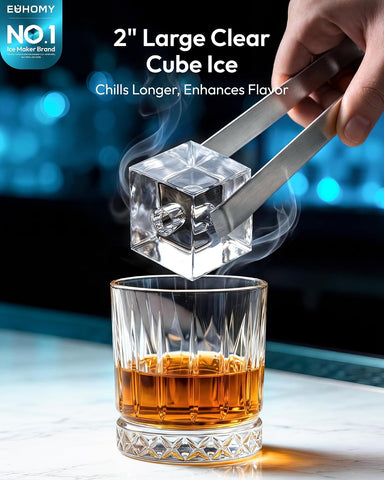 EUHOMY 2'' Clear Ice Cube Maker Countertop with APP, 110 Pcs Daily Cubes