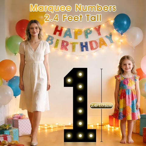 Pooqla 1st Birthday Decorations for Boys, 2.4FT Light Up Numbers