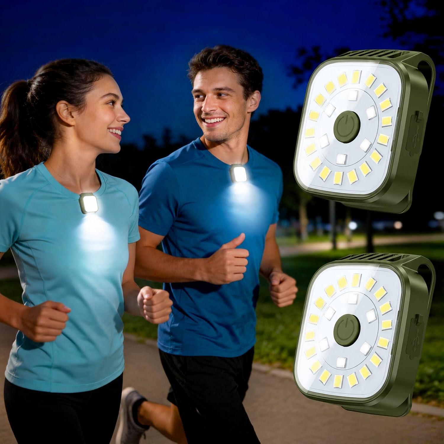 Running Lights for Runners, 2 Pack Mini Clip on Flashlight with 4 Modes, Rechargeable Safety LED Lights for Night Walking, Running Accessories & Camping Light Gear for Dog Walking-Green