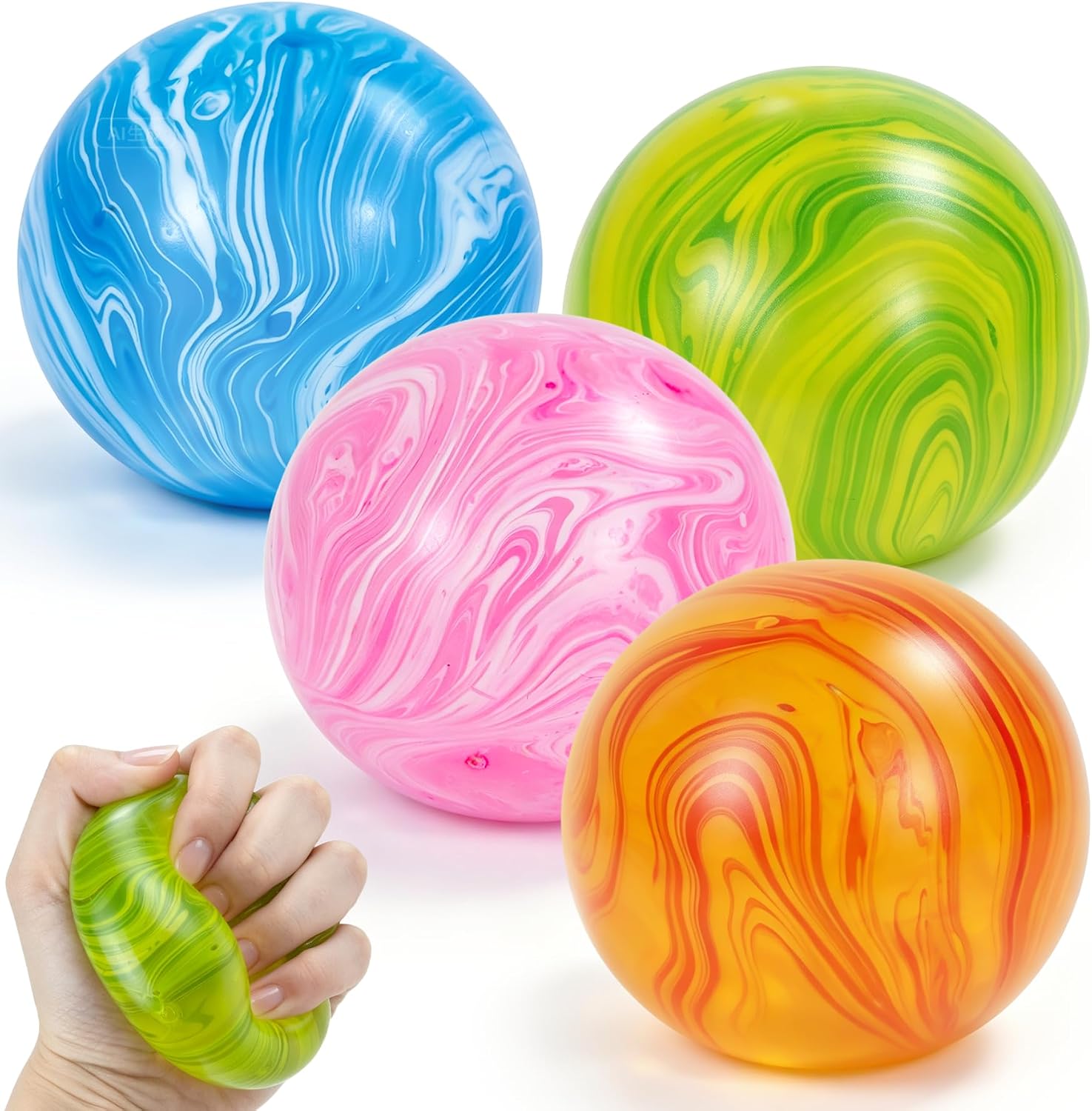 4 Pack Squishy Stress Ball, Fidget Toys for Anxiety & Stress Relief for Adults, Squishy Sensory Toys for Adults and Kids, Birthday Gifts, Party Favors, Classroom Prizes, Xmas Stocking Stuffers