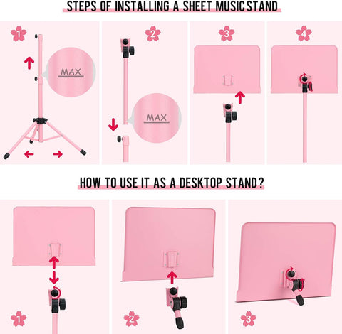 CAHAYA Sheet Music Stand Dual-use Converts to Desktop Stand Adjustable Pink