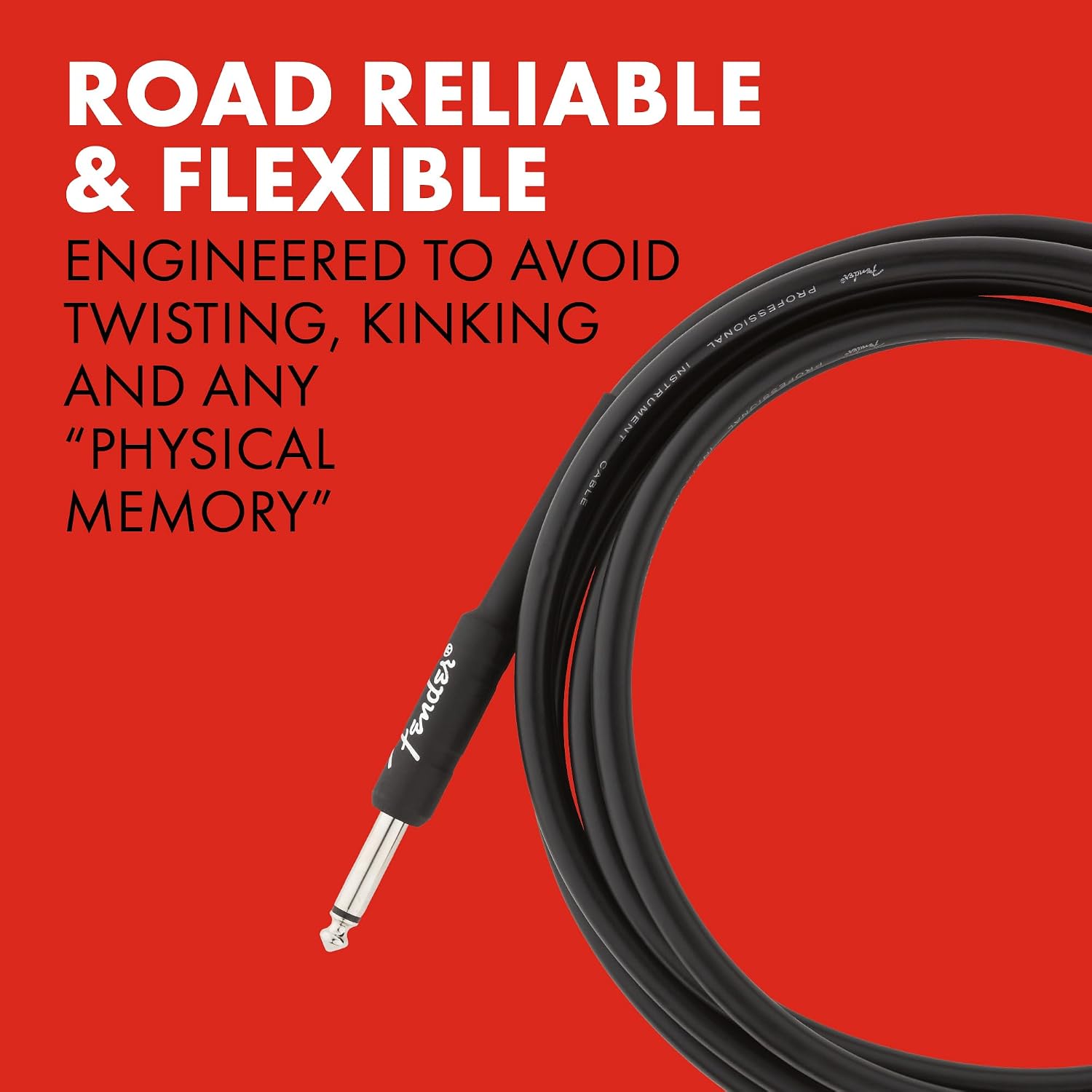Fender Professional Series Instrument Cable, Straight/Angle, Black, 10ft