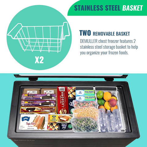 4.0 Cu.Ft Deep Freezer with Electronic Control Freestanding Freezers with 2 Hanging Stainless Steel Basket Mini Freezer Top Open Door Compact Freezer Ideal for Office Basement Kitchen Black