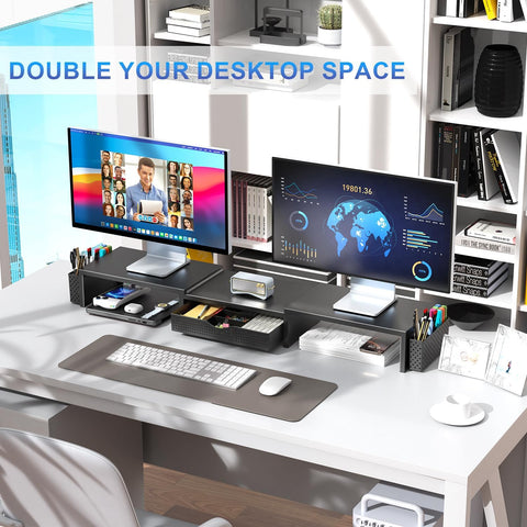 gianotter Dual Monitor Stand Riser With Drawer and 2 Pen Holders