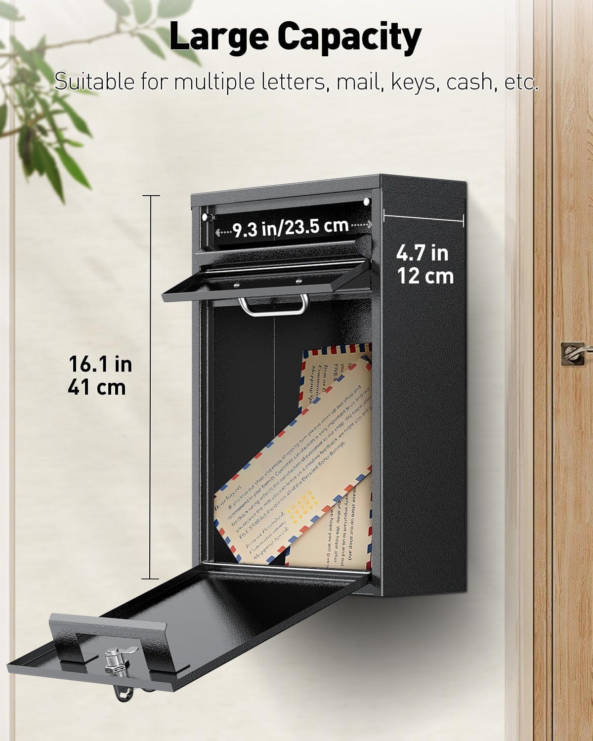 Uniclife Wall Mount Mailbox for Outside, Locking Mailbox with Key Lock