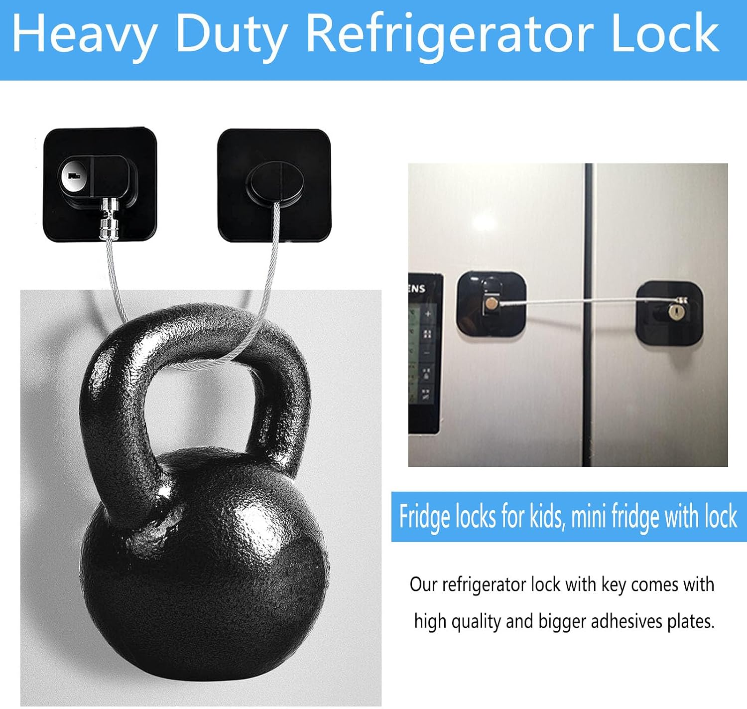 YEYA Child Proof Refrigerator & French Door Lock with Key, 2-Pack