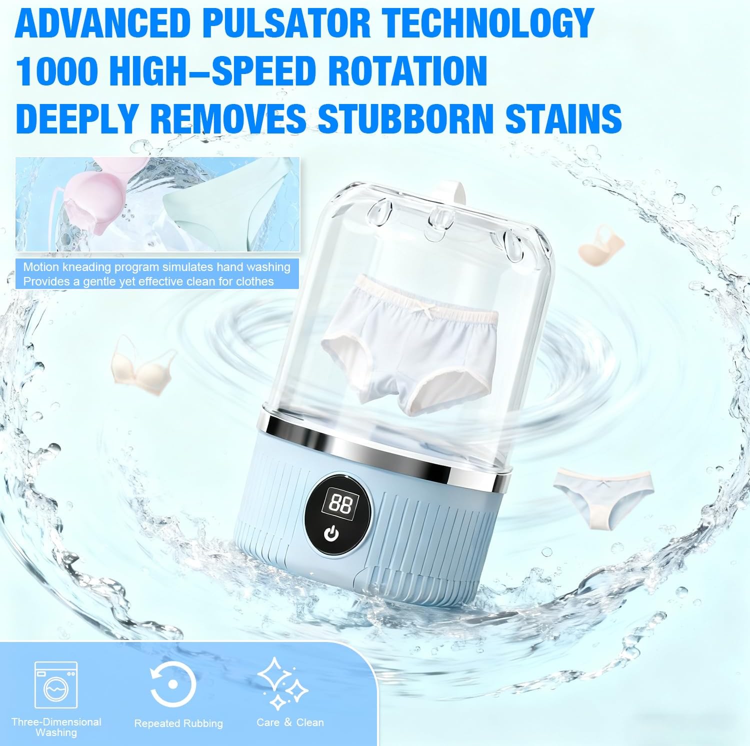 Underwear Washer, Portable Mini Washing Machine (Blue)