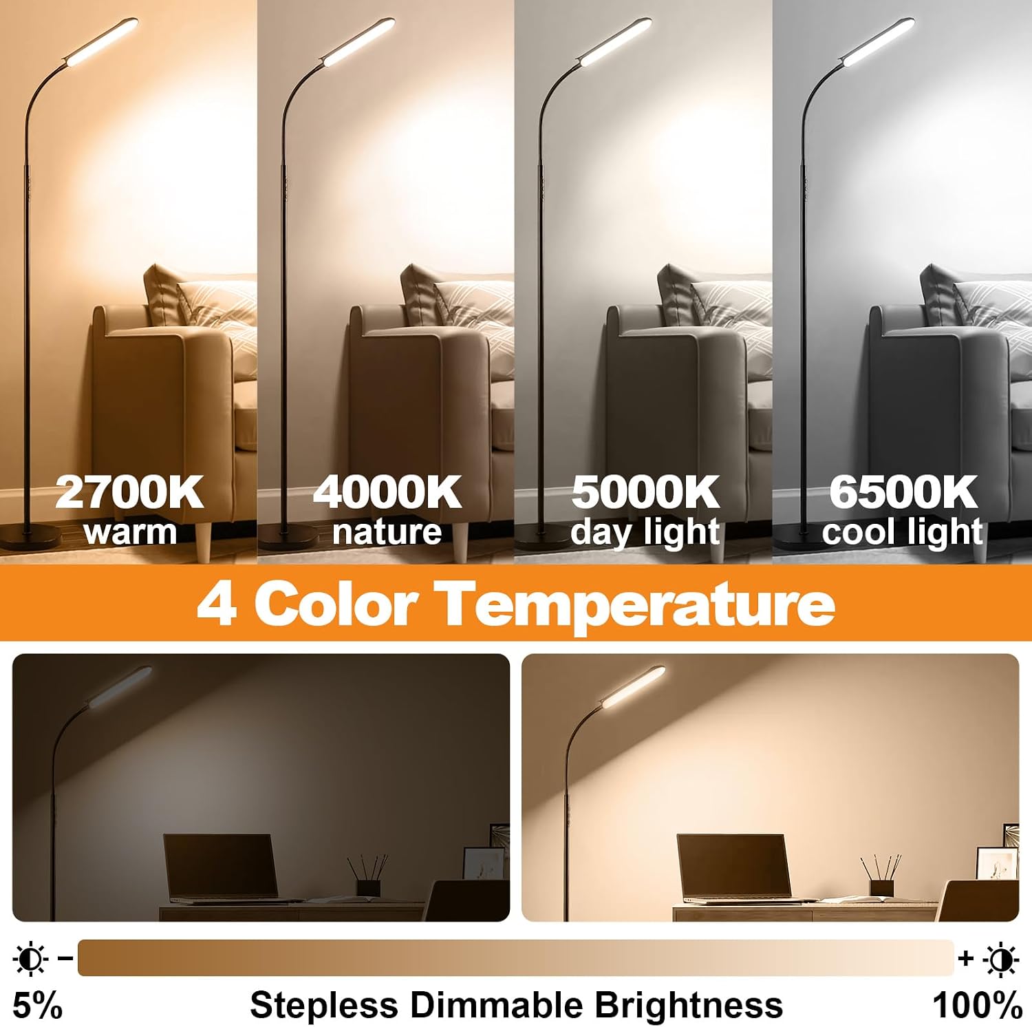marctronic Floor Lamp 2 Pack, 18W 1800LM Bright LED Floor Lamp with 2 Remotes & Works with Smart Plug, Dimmable Timing Eye Caring Standing Reading Floor Lamps for Living Room Bedroom Office