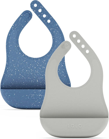 Lalo The Bib, Adjustable Non-Toxic Silicone Baby Bib with Food Catcher