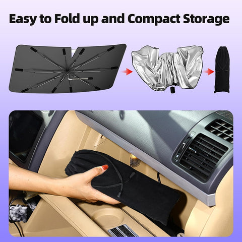 2026 Windshield Sun Shade Umbrella, Foldable Car Sunshade for Mid-Size Car