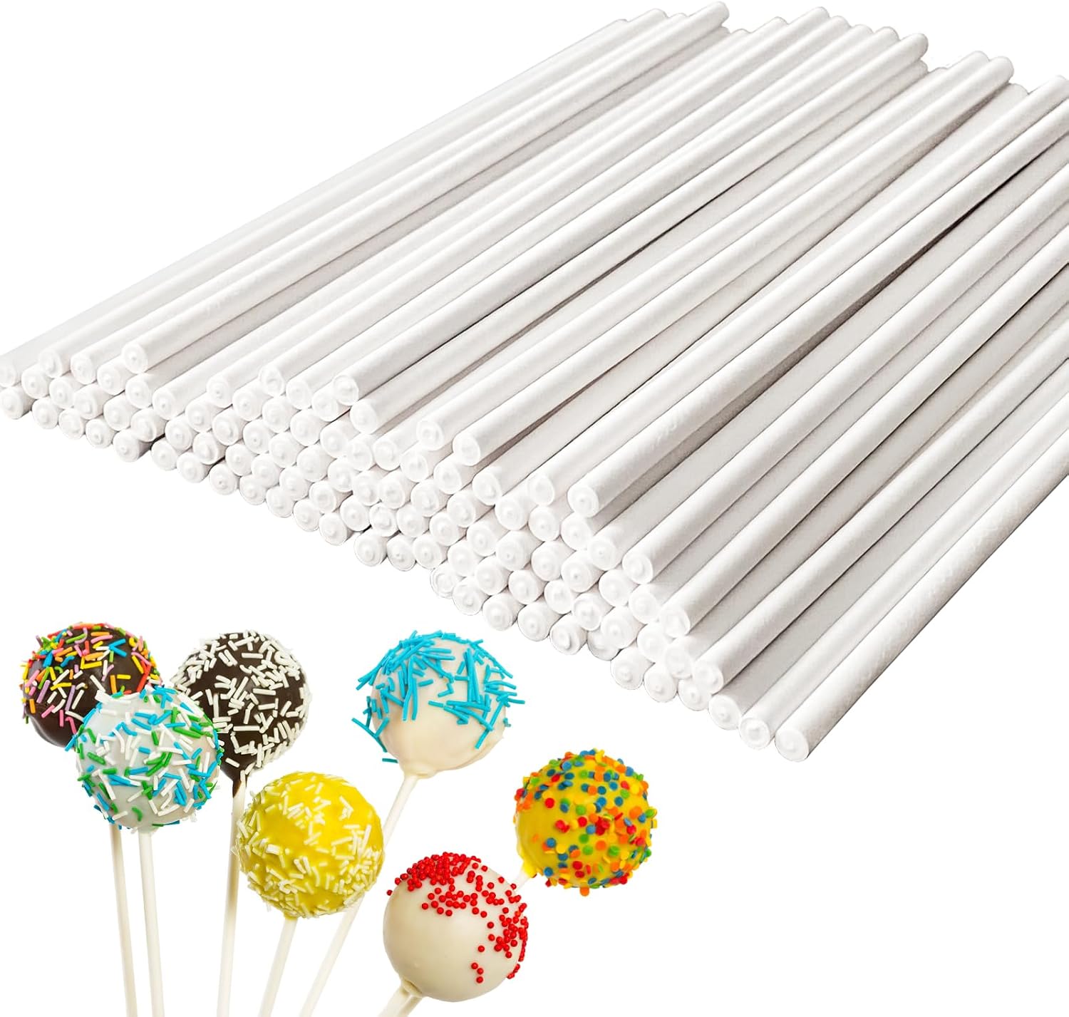 100 Pcs 6-Inch White Lollipop Sticks,Lollipop Paper Treat Stick,Paper Sucker Sticks for Cupcake Toppers,Homemade Candy,Chocolate,Dessert(Dia 3.5mm)