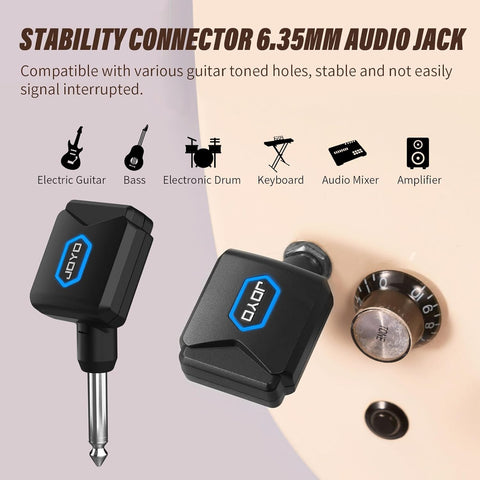 JOYO 5.8GHz Wireless Guitar System Transmitter and Receiver with Charging Case, 18H Battery life, 48kHz/24Bit, Low Latency, 4 Channels, Plug & Play for Electric Guitar & Bass (JW-06)