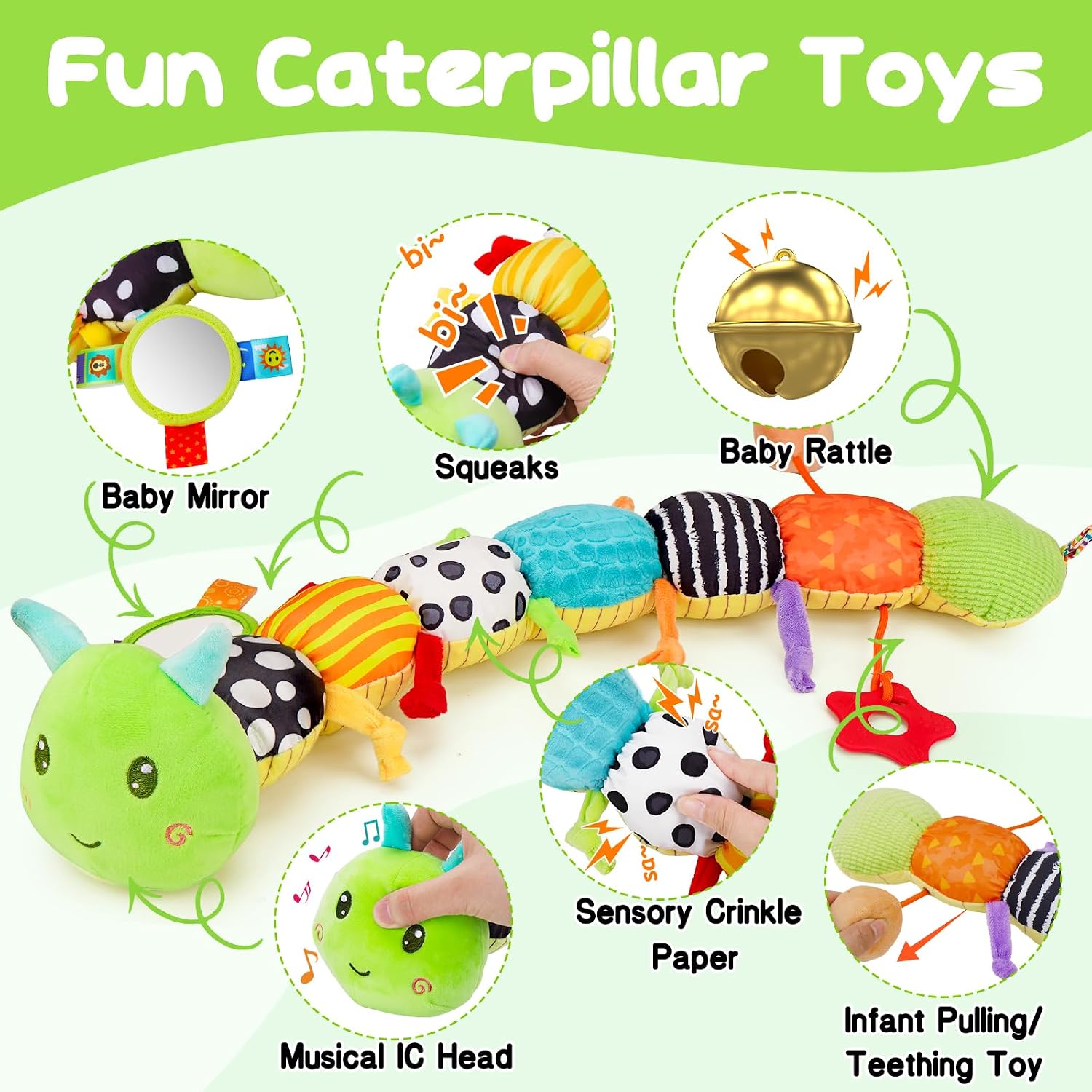 Baby Toys 0-6 Months Musical Stuffed Caterpillar Newborn Tummy Time Toys