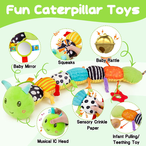 Baby Toys 0-6 Months Musical Stuffed Caterpillar Newborn Tummy Time Toys